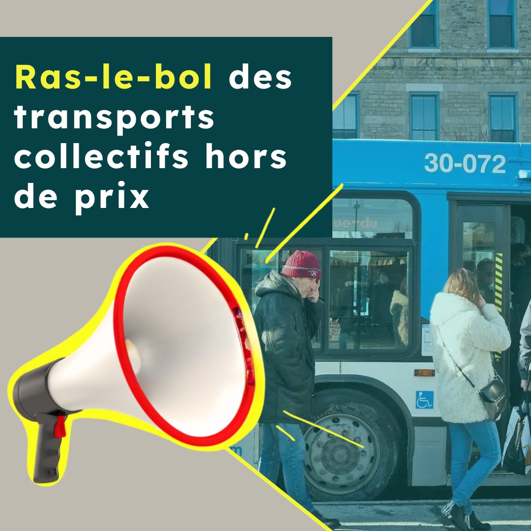 RAS-LE-BOL DES TRANSPORTS COLLECTIFS HORS DE PRIX 
Se déplacer n’est pas un luxe ! Réclamons des transports collectifs abordables.
Tous ensemble dans la rue le #27septembre pour la #SuiteduMonde 👉 pourlasuitedumonde.ca