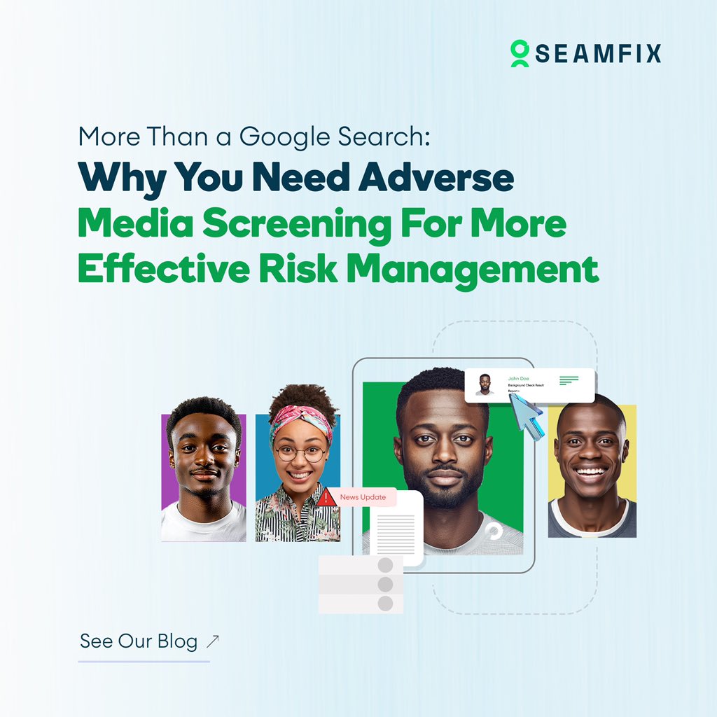 seamfixltd's tweet image. Adverse media can harm your business more than you think. 

Learn how you can stay ahead of the curve and protect your company from potential risks.

Visit seamfix.com/blog/insights/… to learn more.

#AdverseMedia #SeamfixVerify