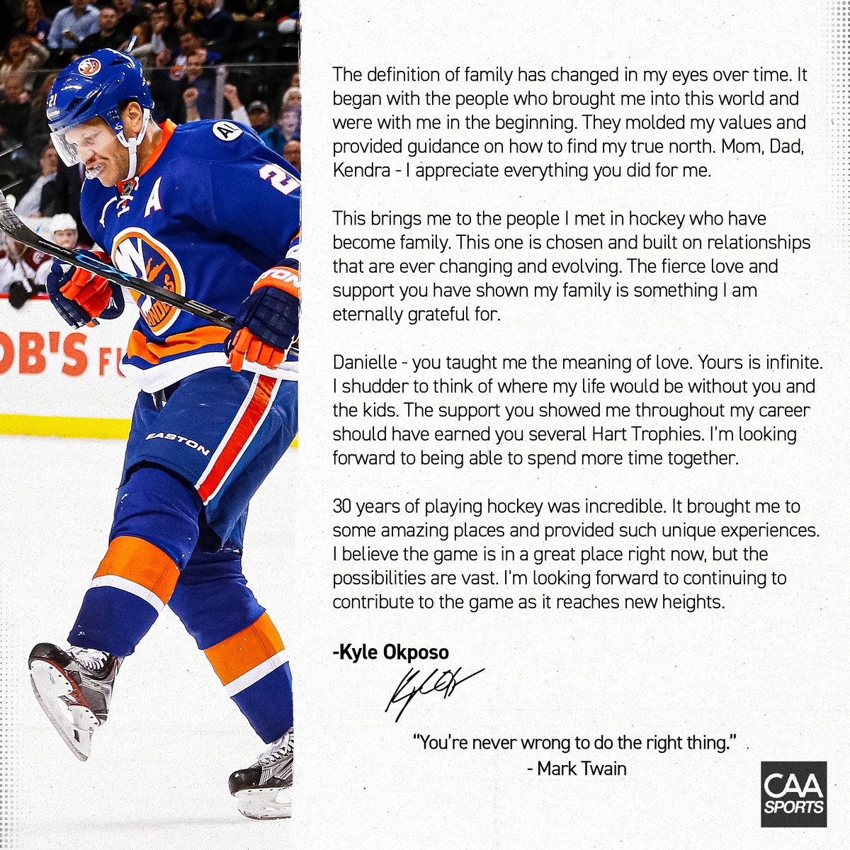 An open letter from Kyle Okposo.
