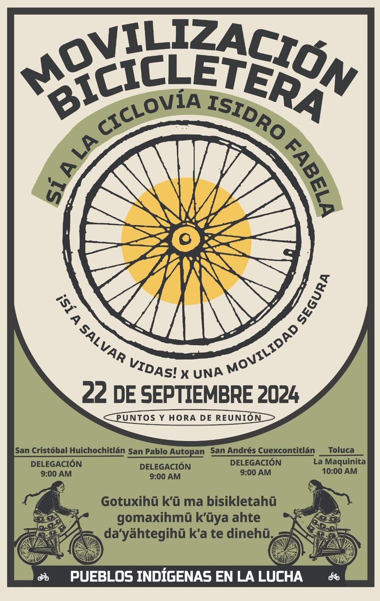 MOVILIZACIÓN BICICLETERA 𝗦𝗜́ 𝗔 𝗟𝗔 𝗖𝗜𝗖𝗟𝗢𝗩𝗜́𝗔 𝗜𝗦𝗜𝗗𝗥𝗢 𝗙𝗔𝗕𝗘𝗟𝗔, 𝗦𝗜́ 𝗔 𝗦𝗔𝗟𝗩𝗔𝗥 𝗩𝗜𝗗𝗔𝗦!𝙉𝙄 𝙐𝙉 𝙋𝘼𝙎𝙊 𝘼𝙏𝙍𝘼́𝙎 𝙋𝙊𝙍 𝙇𝘼 𝙈𝙊𝙑𝙄𝙇𝙄𝘿𝘼𝘿 𝙎𝙀𝙂𝙐𝙍𝘼!#NoMasMuertesViales #SeguridadVialYa #NiUnCiclistaMenos #TOLUCA