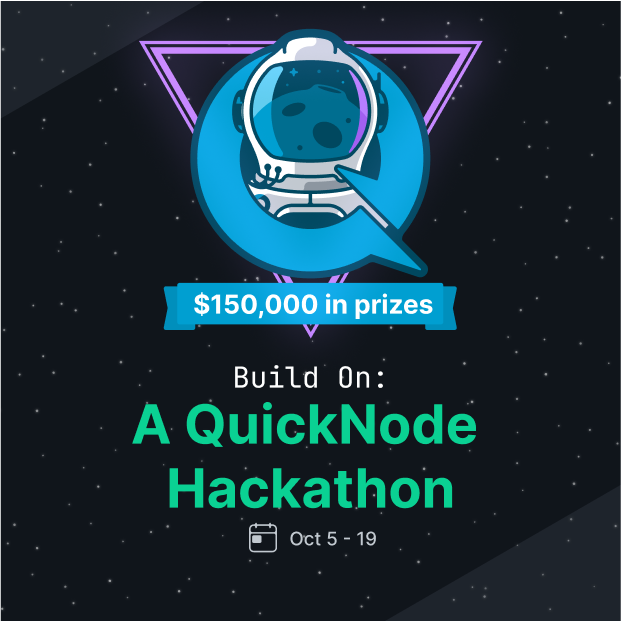 Quicknode's tweet photo. Let’s go Buildoooors!

We're announcing the "Build On" Hackathon, an exciting opportunity to dive deep into QuickNode’s newest products: Streams, Functions, and Marketplace.

With $150,000 in prizes, you don't want to miss this. https://t.co/mpy84y7ff0