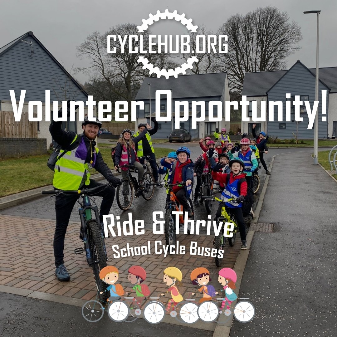 Get Involved With Our School Cycle Buses!
We need volunteers to help us with our morning and afternoon buses escorting children to and from school.
We need help in the following areas: Kirriemuir, Montrose, Newtyle, and Dundee.
Find out more here! -
cyclehub.org/rideandthrive