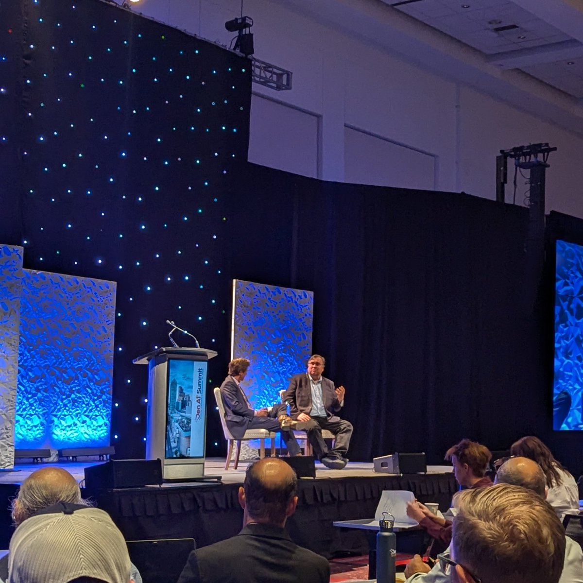 NathanSRobinson's tweet photo. Reid Hoffman in the house. 

Lots of e/acc thoughts and vibes at the #DenAI conference. I love it. https://t.co/0Zo5b9qUBU