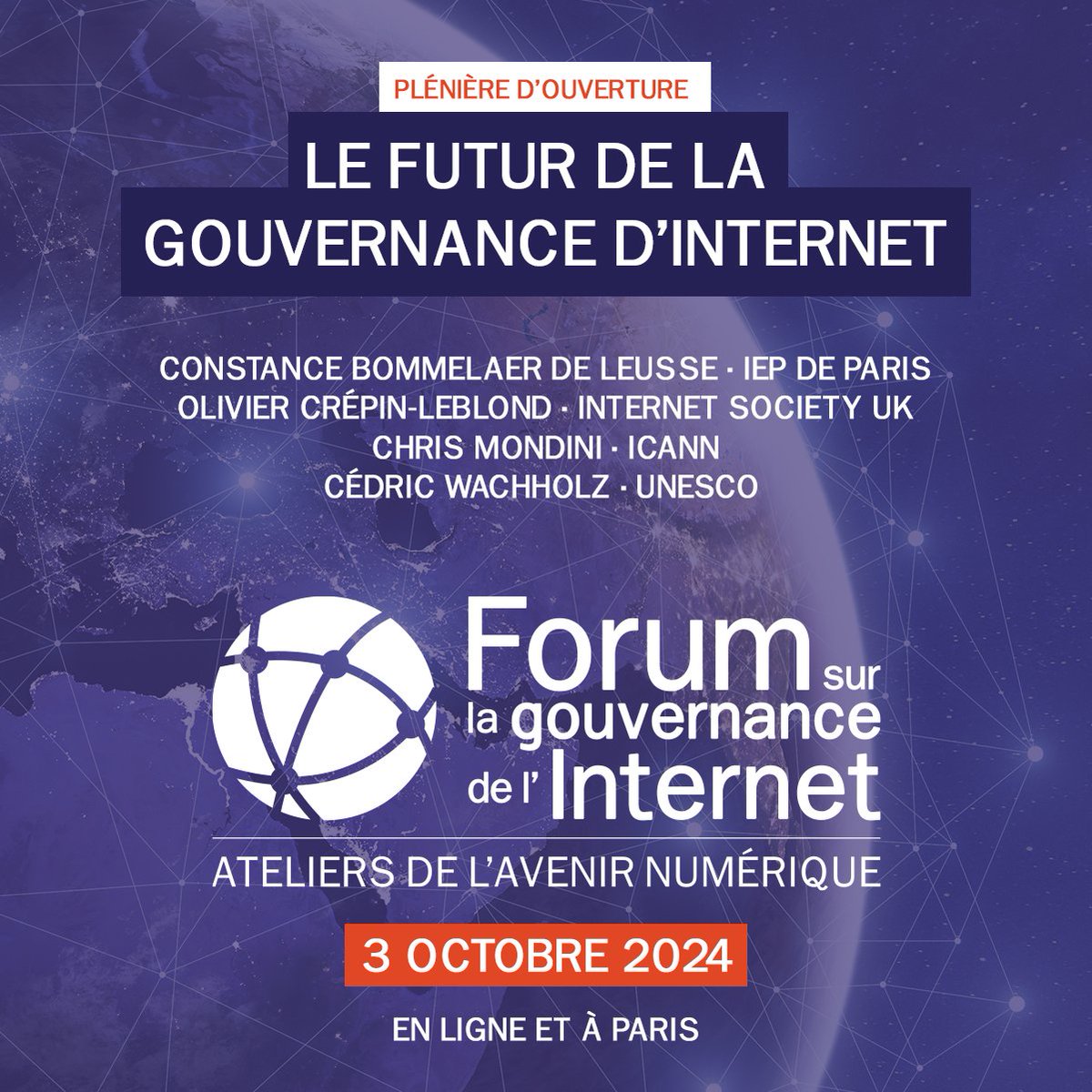 📅 Jeudi 3/10, ne manquez pas la plénière d'ouverture du FGI France 2024 : "Le futur de la gouvernance de d'Internet" !

📍 Où ? En ligne et à Paris.

✅ Inscriptions et programme complet sur igf-france.fr

#Internet #France #Numérique #Gouvernance #FGIFrance
