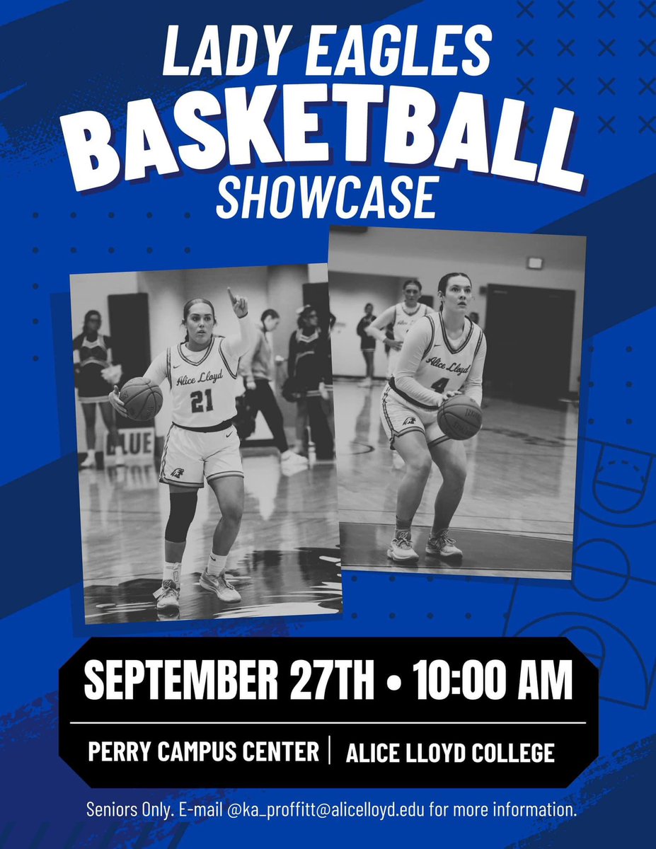 Alice Lloyd College Eagles (@alicelloydeagle) on Twitter photo Lady Eagles Basketball Showcase! Next Friday at 10:00am. This showcase is open to Seniors only! Contact <a href="/schroedermason/">mason_schroeder</a> for more information! Lady Eagles Basketball Showcase! Next Friday at 10:00am. This showcase is open to Seniors only! Contact <a href="/schroedermason/">mason_schroeder</a> for more information!