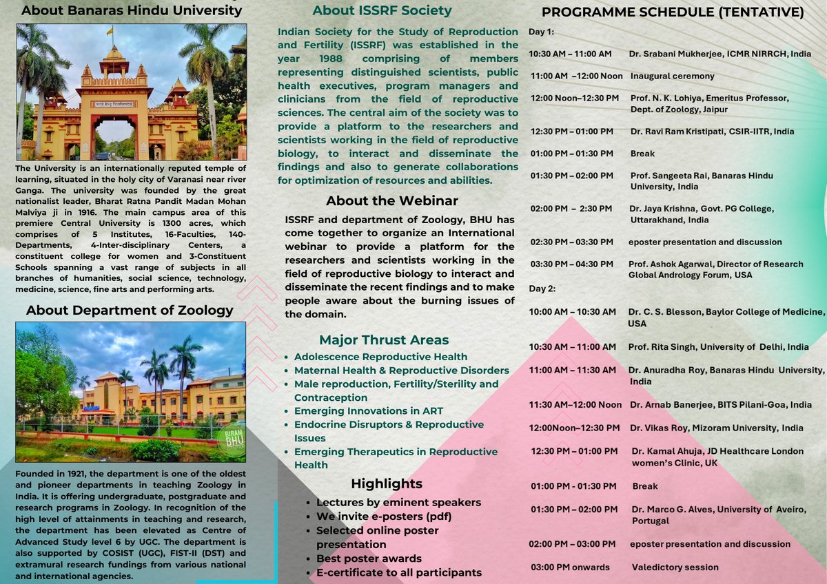 shrutihansda's tweet photo. The  Department of Zoology, Institute of Science, Banaras Hindu University &amp; Indian Society for the Study of Reproduction and Fertility (ISSRF) is organising an International Webinar on “Recent Advances &amp; Innovations in Reproductive Health (RAIRH)” on September 20-21, 2024 https://t.co/5s6FNl8xDg