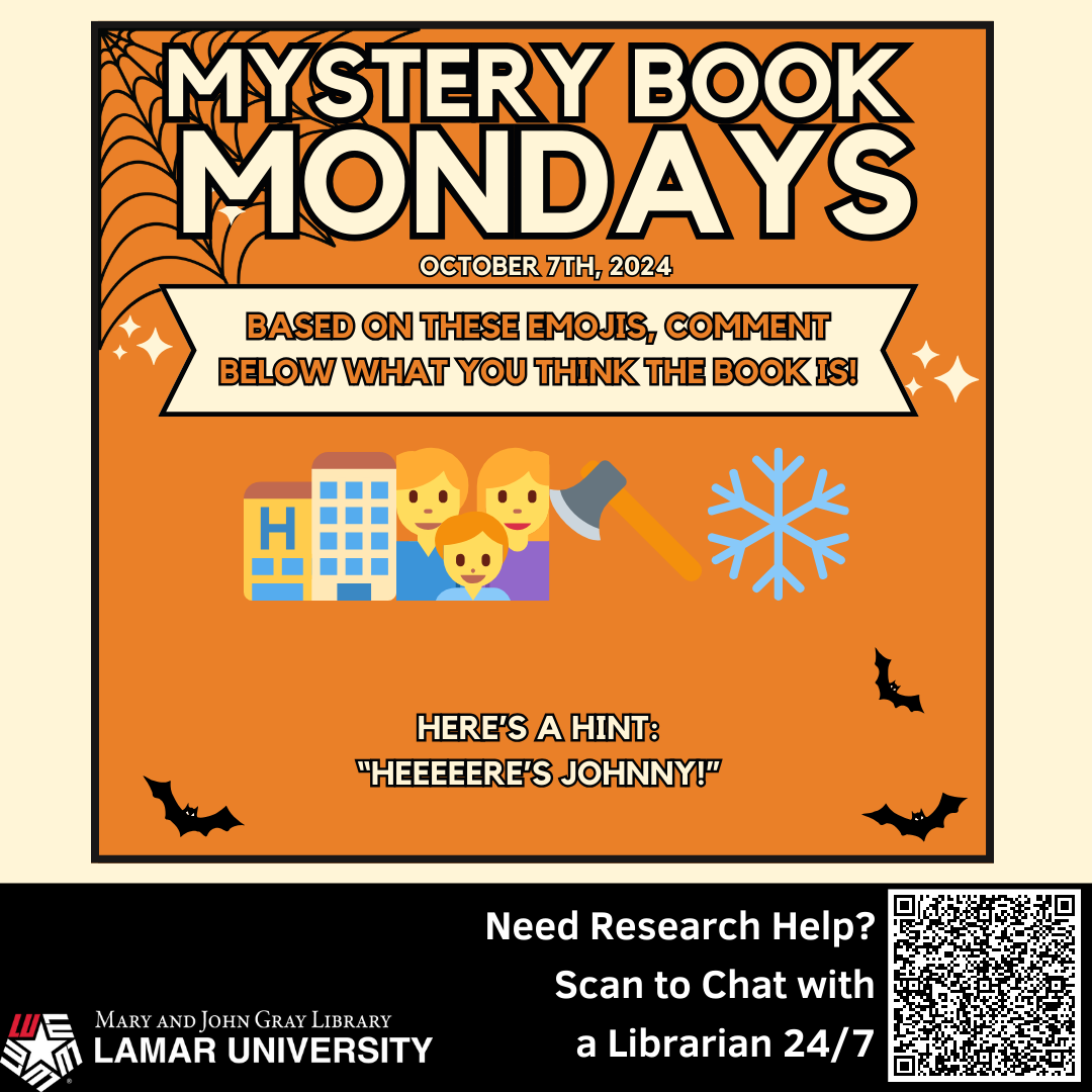 LamarUnvLibrary's tweet image. 👻🎃📚 Mystery Book Monday: Spooky Edition 👻🎃📚 Let's see if you're a true bookworm! 🐛📖Can you guess the book from these 4 emojis? Leave your guess in the comments! 🤔