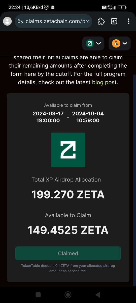 Just claimed my [149.4525] ZETA for my Green Status on ZetaHub! The Universal Blockchain is here. #ChainAbstraction #ZetaChain hub.zetachain.com/xp