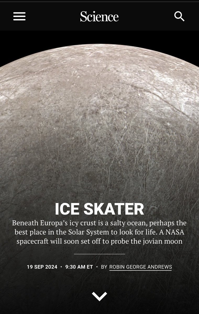 Dr Robin George Andrews 🌋☄️ (@squigglyvolcano) on Twitter photo NEW: NASA is about to send an audacious spacecraft to paint a portrait of an icy moon hiding an ancient ocean.
It’s called Europa Clipper. And it’s going to change the way we understand not just our world, but every world, everywhere.
Me <a href="/NewsfromScience/">News from Science</a> science.org/content/articl… NEW: NASA is about to send an audacious spacecraft to paint a portrait of an icy moon hiding an ancient ocean.
It’s called Europa Clipper. And it’s going to change the way we understand not just our world, but every world, everywhere.
Me <a href="/NewsfromScience/">News from Science</a> science.org/content/articl…
