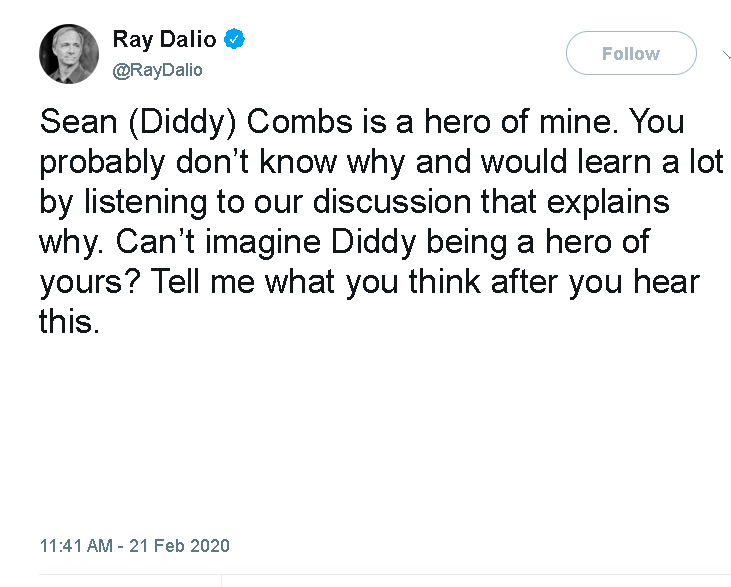 adamscrabble's tweet photo. 🫂 Not sure why Ray Dalio deleted his tweet and why he made private the YouTube video of his intimate chat with Puff Diddy 🤷‍♂️ 
Whatever, internet is (still) forever, so here it is 👇 https://t.co/CxQzEhjpta