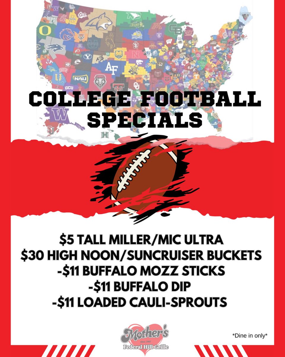Game on! Catch all the college football action at Mother's! We’ve got your game-day covered. Grab a drink and enjoy every touchdown on our big screens!