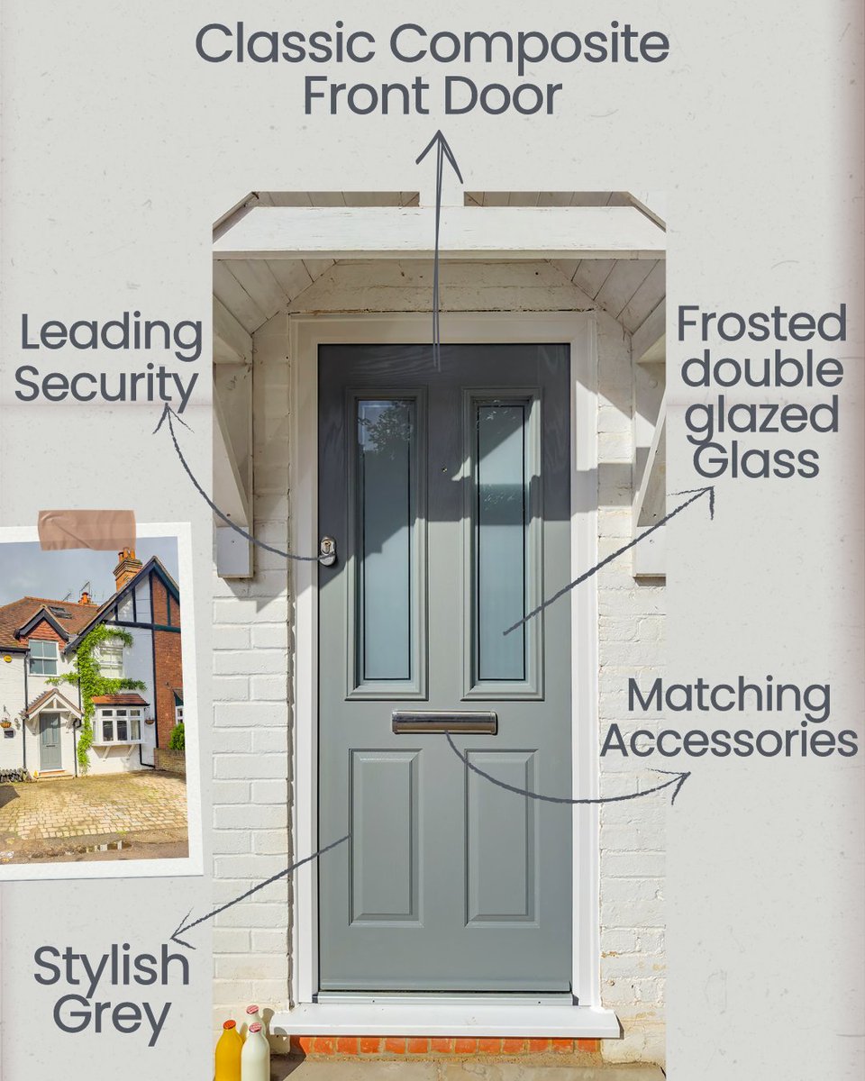 SheerwaterGlass's tweet photo. What Makes A Great Front Door? 
Our composite front doors have it all! 
Any colour you like! RAL or Farrow &amp; Ball. 
Choose matching accessories.
Secure frosted double glazed glass &amp; leading security measures.
Finish with energy efficiency and sound insulation.
#Surrey #doors https://t.co/IQEdhvrZ77