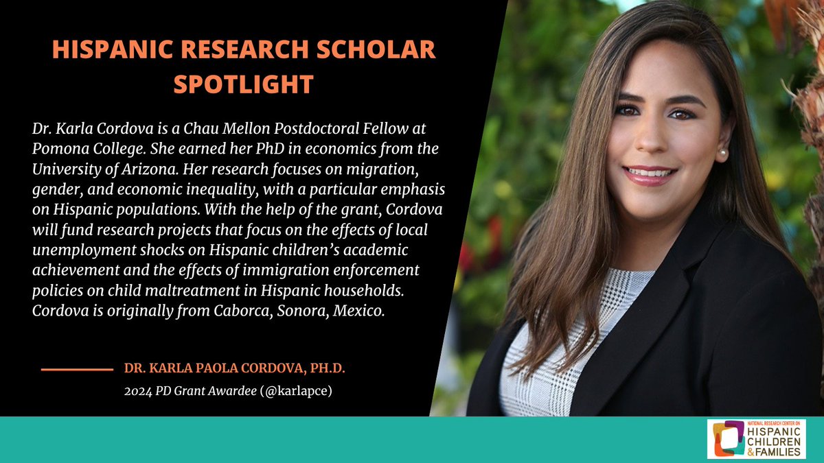 Hispanic Research Center (@nrchispanic) on Twitter photo Highlighting Hispanic Scholarship: <a href="/karlapce/">Dr. Karla Cordova</a> is a 2024 Center Professional Development Grantee. Her work focuses on migration, gender, and economic inequality, with a particular emphasis on Hispanic populations. #HispanicHeritageMonth Highlighting Hispanic Scholarship: <a href="/karlapce/">Dr. Karla Cordova</a> is a 2024 Center Professional Development Grantee. Her work focuses on migration, gender, and economic inequality, with a particular emphasis on Hispanic populations. #HispanicHeritageMonth