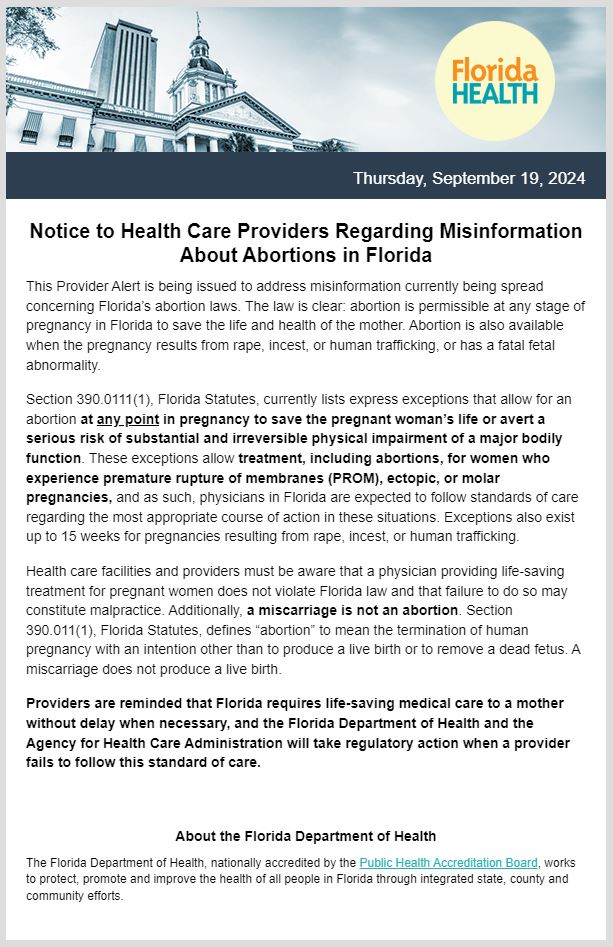 squanchinmyman's tweet photo. Florida Department of Health is threatening malpractice suits against physicians confused by poorly written abortion statutes. Floridians WILL start losing access to OBGYN care as providers leave the state. @PhillyD https://t.co/bdmIkC2EGN