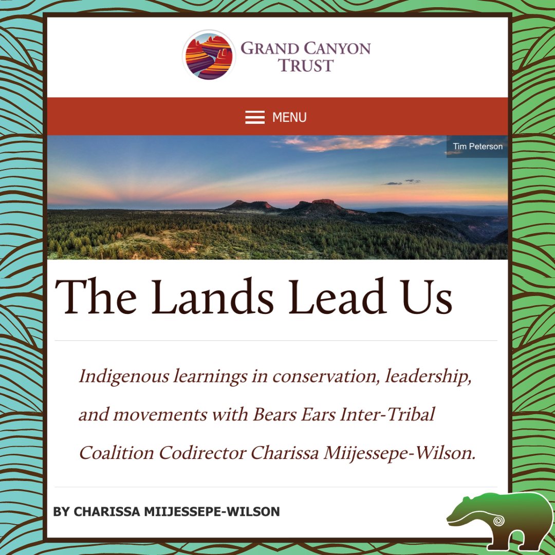 Bears Ears Inter-Tribal Coalition (@savebearsears) on Twitter photo The Coalition's Co-Director, Charissa Miijessepe-Wilson (Potawatomi), recently contributed an article to the <a href="/GrandCanynTrust/">Grand Canyon Trust</a>'s Advocate magazine. She reflects on the critical role of Indigenous leadership & Traditional Knowledge in the efforts to protect and steward Bears Ears. The Coalition's Co-Director, Charissa Miijessepe-Wilson (Potawatomi), recently contributed an article to the <a href="/GrandCanynTrust/">Grand Canyon Trust</a>'s Advocate magazine. She reflects on the critical role of Indigenous leadership & Traditional Knowledge in the efforts to protect and steward Bears Ears.