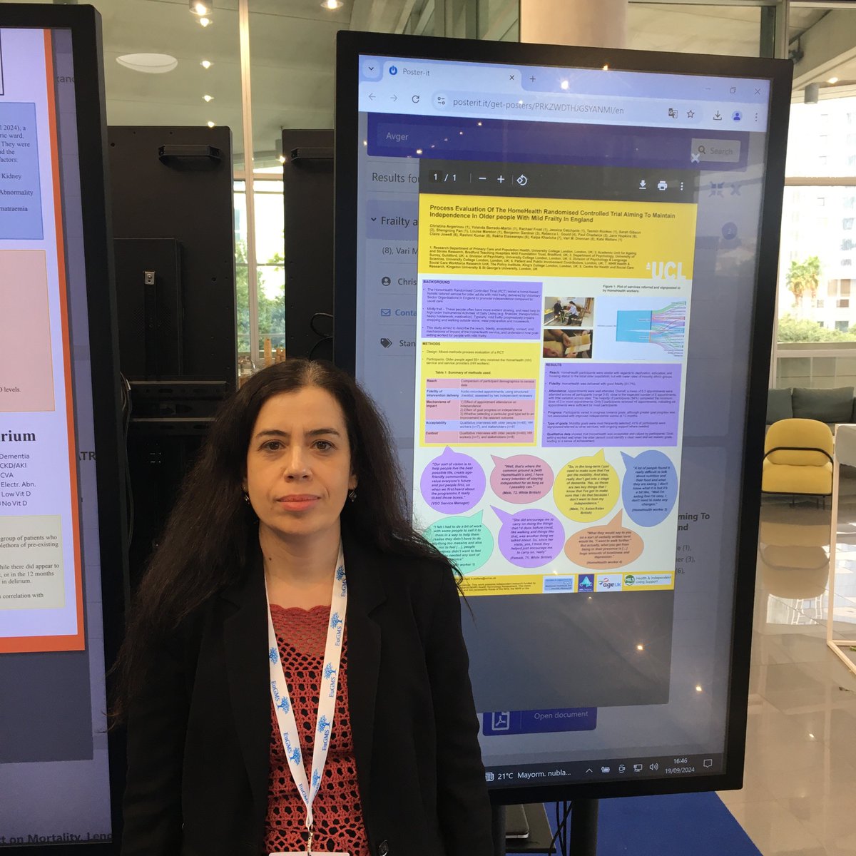 CAvgerinou's tweet image. Our poster presenting the process evaluation of the HomeHealth RCT testing a health promotion service for older people with mild frailty - the service was well attended, delivered with high fidelity and valued by participants
Prof. Kate Walters @UCL_PCPH @EuGMSSociety #EuGMS2024