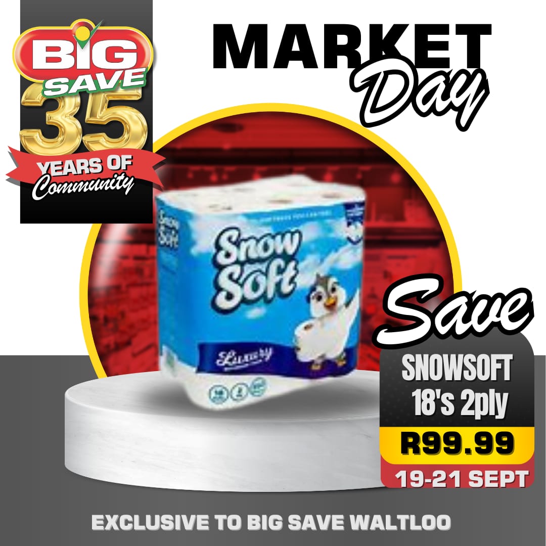JEEMC3's tweet photo. Big Save Waltloo Market Day

Save Big with our Big Save Waltloo Market Day Special available from 19-21 September 2024

This special is strictly for Big Save Waltloo Customers Only

#BigSave #BigSaveWaltloo #BigSaveGroceryLiquor #marketday #marketday2024 #grocerystore #Mamelodi https://t.co/XmohskydrQ