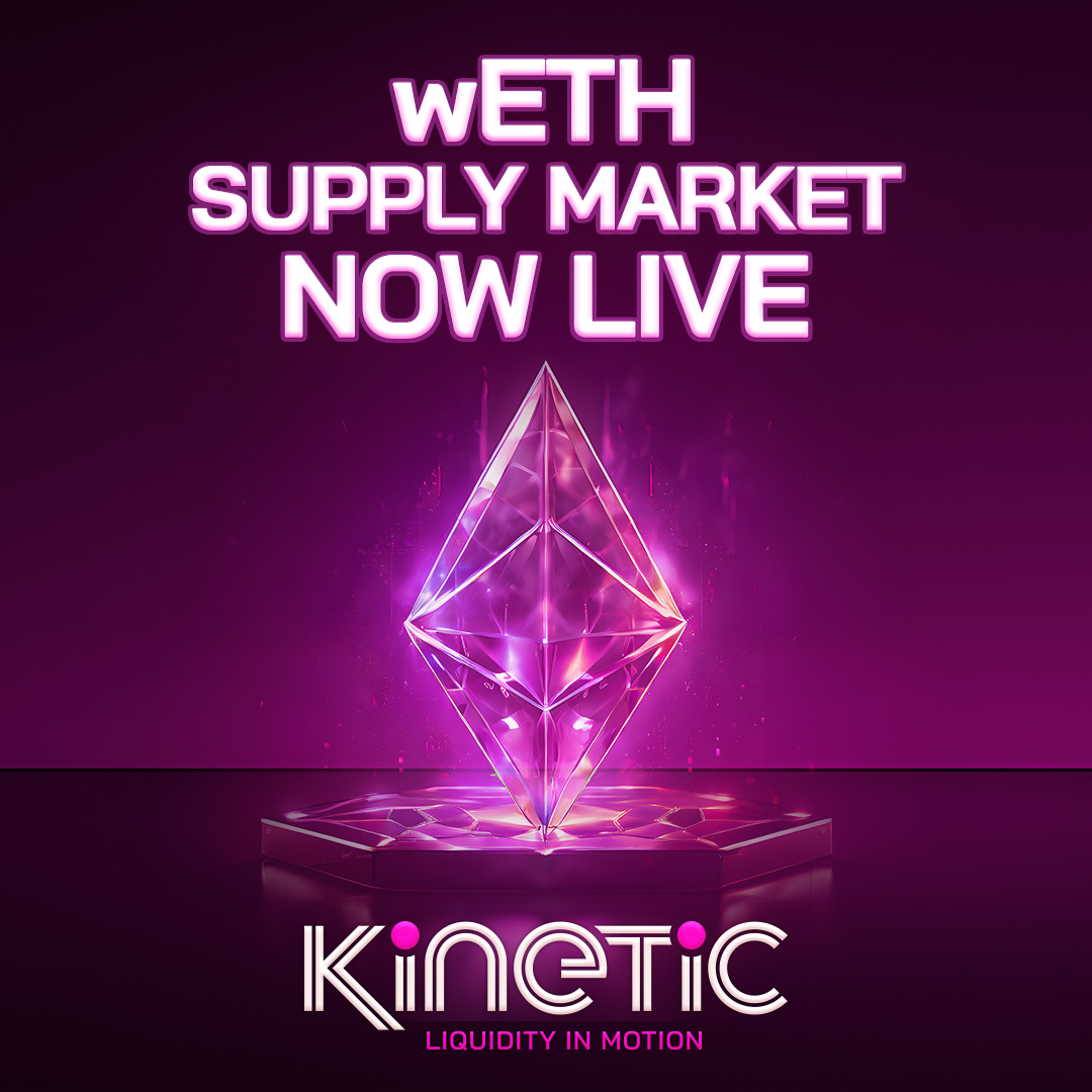 💎You can now supply wETH on Kinetic!💎
Collateralization and borrowing will be enabled at a later date.
Head to app.kinetic.market and supply your $wETH to begin earning!