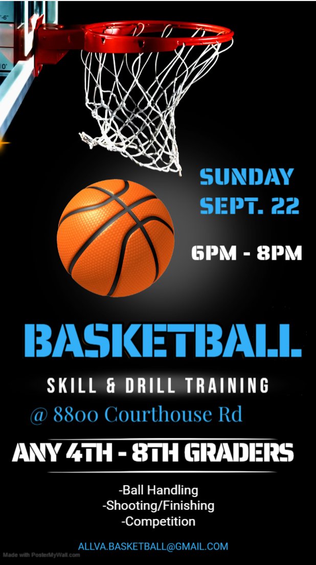 Back in the lab this Sunday to continue to get better. Come join us if you wanna #Work

WHO: Any 4th - 8th Grader

WHERE: 8800 Courthouse Rd

WHEN: Sunday 9/22 from 6pm - 8pm

$25 per kid

-Coach Poole