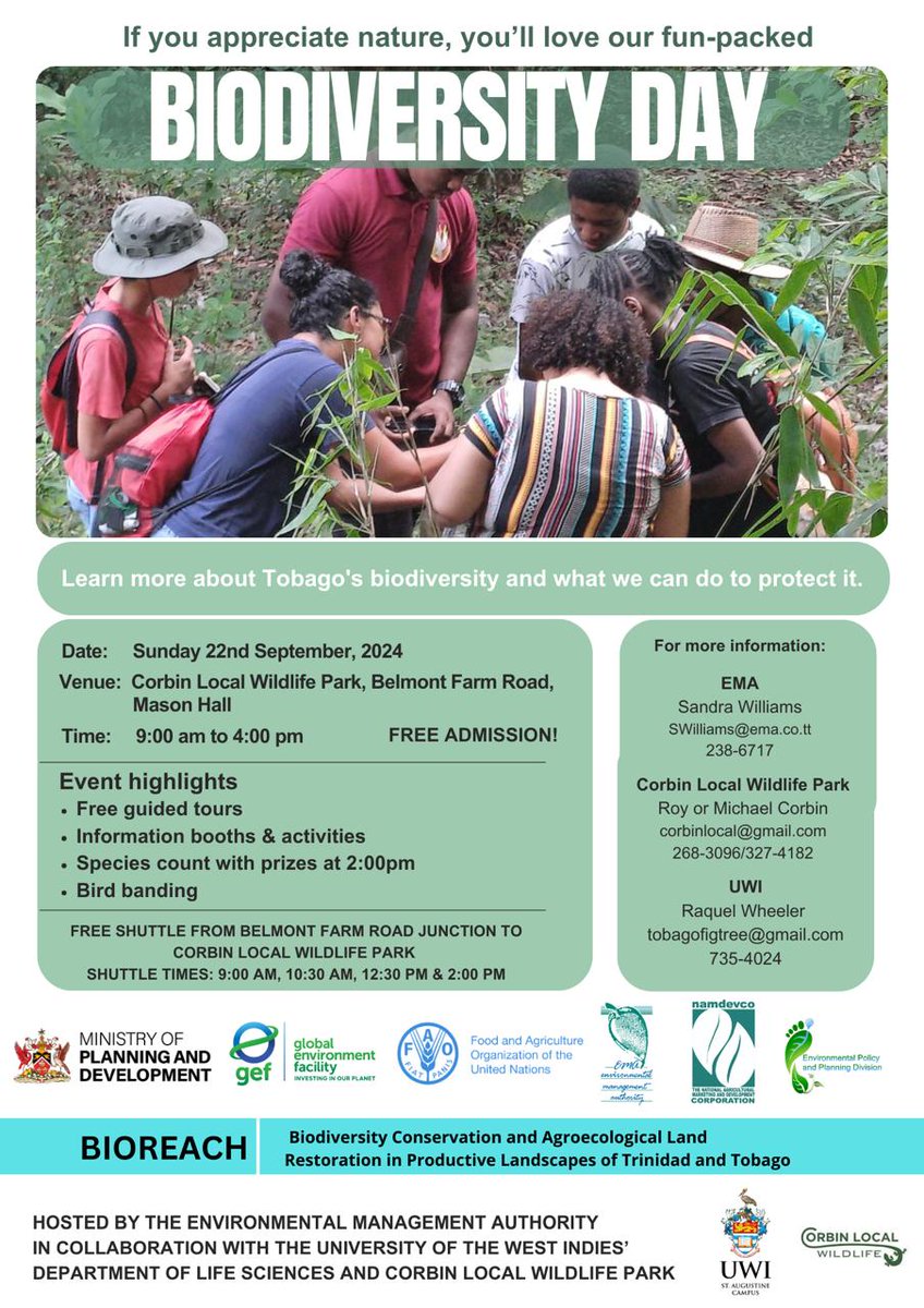 Discover Tobago’s incredible biodiversity at ʙɪᴏᴅɪᴠᴇʀꜱɪᴛʏ ᴅᴀʏ on Sunday, Sept 22nd! Enjoy free tours, fun activities, and a species count with prizes!
Don’t miss out!
#ExploreTobago #BiodiversityDay
