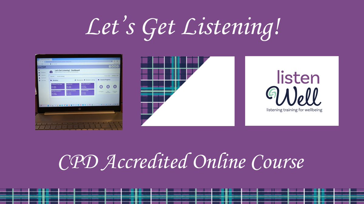 ListenWellScot's tweet photo. Want to learn to be a better listener in your family, work place &amp; with friends to make a difference to the wellbeing of others &amp; yourself? Why not sign up for our Online Let's Get Listening! Course. CPD accreditation available too. https://t.co/VVAIq5urgA https://t.co/u7j9zcz0bk
