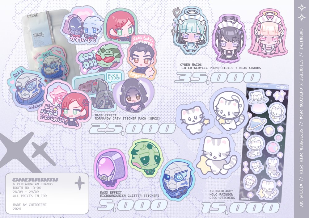 ✧.°˚。.♡ stikrfest x chibicon full catalog 🪐💫

hiya! here's my final catalog! due to limited booth space, i won't be able to bring everything from the PO catalog ;-;

see you soon!

📍atrium bec bandung
september 28-29th

(1/2) 