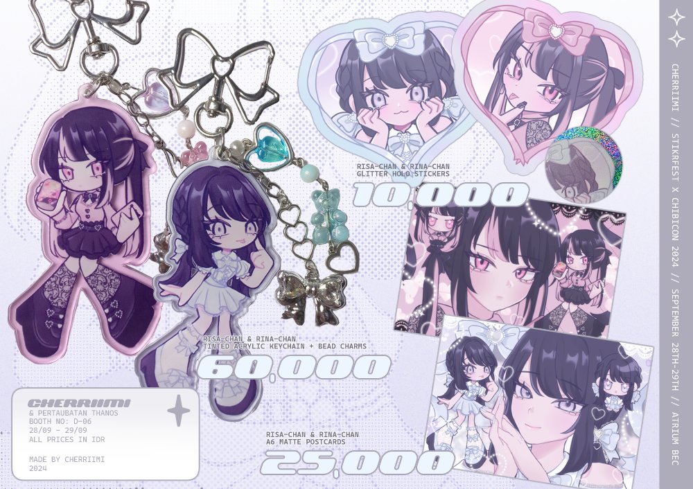 ✧.°˚。.♡ stikrfest x chibicon full catalog 🪐💫

hiya! here's my final catalog! due to limited booth space, i won't be able to bring everything from the PO catalog ;-;

see you soon!

📍atrium bec bandung
september 28-29th

(1/2) 