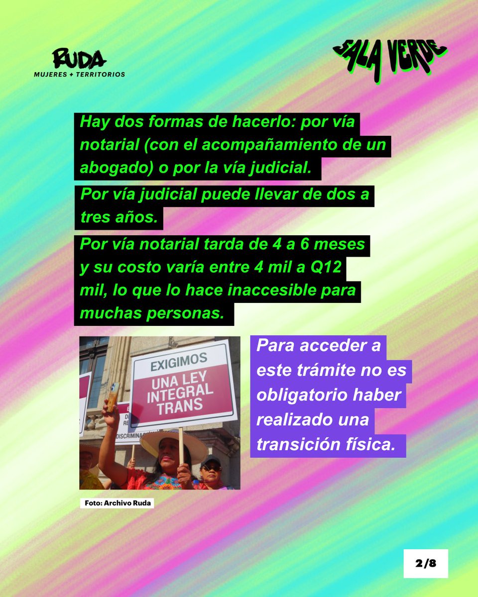 ruda_gt's tweet photo. #SalaVerde 🟢  Lxs guatemaltecxs trans ya pueden cambiar de forma legal su nombre asignado por uno que represente su identidad de género.

👉🏽 Sin embargo, aún es cuestionable lo poco accesible y dificultoso del proceso.

Con información de Asociación de Mujeres Trans en Acción (AMTA), Lambda, Renap.