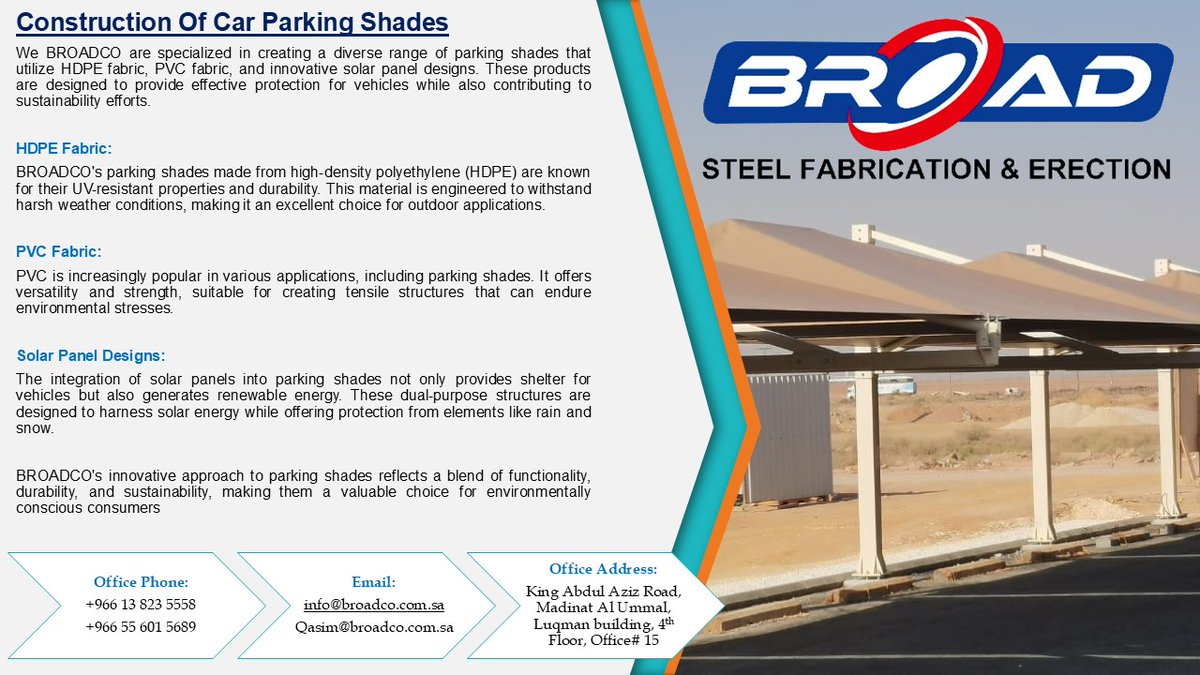 BroadCo_'s tweet photo. BROADCO is a specialized provider of metal fabrication services, focusing on a range of structures including Pre-Engineered Buildings (PEB) for warehouses, shelters, car parking shades, stairs, handrails, diesel pump sheds, and waste shelters. https://t.co/RpOxnNNV2F