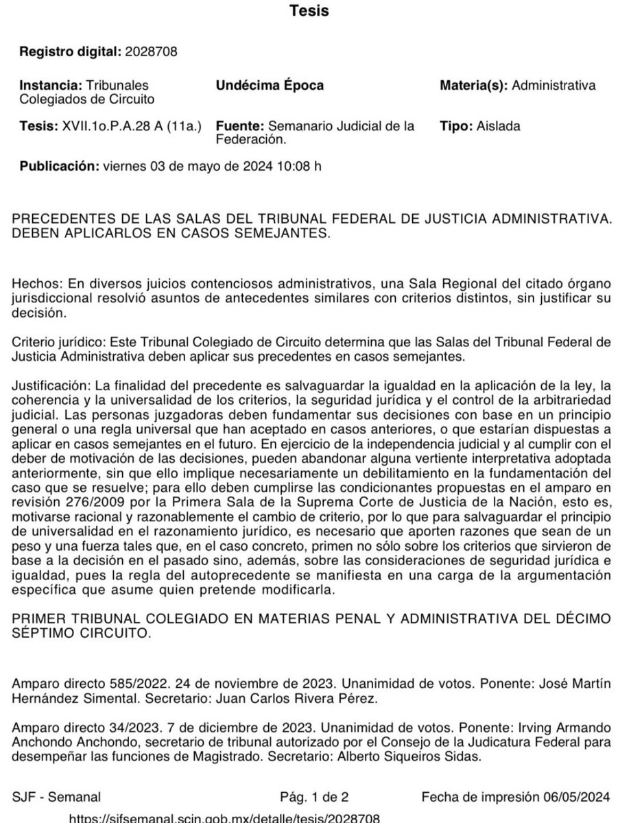 MilanSilva17's tweet photo. Les dejo esta Tesis de Jurisprudencia, publicada el 3 de mayo en el SJF.

Finalidad de los precedentes de una misma región, cuando se tratan de asuntos semejantes (nótese el uso de la palabra “deben”) 👇 https://t.co/FdITenY86y
