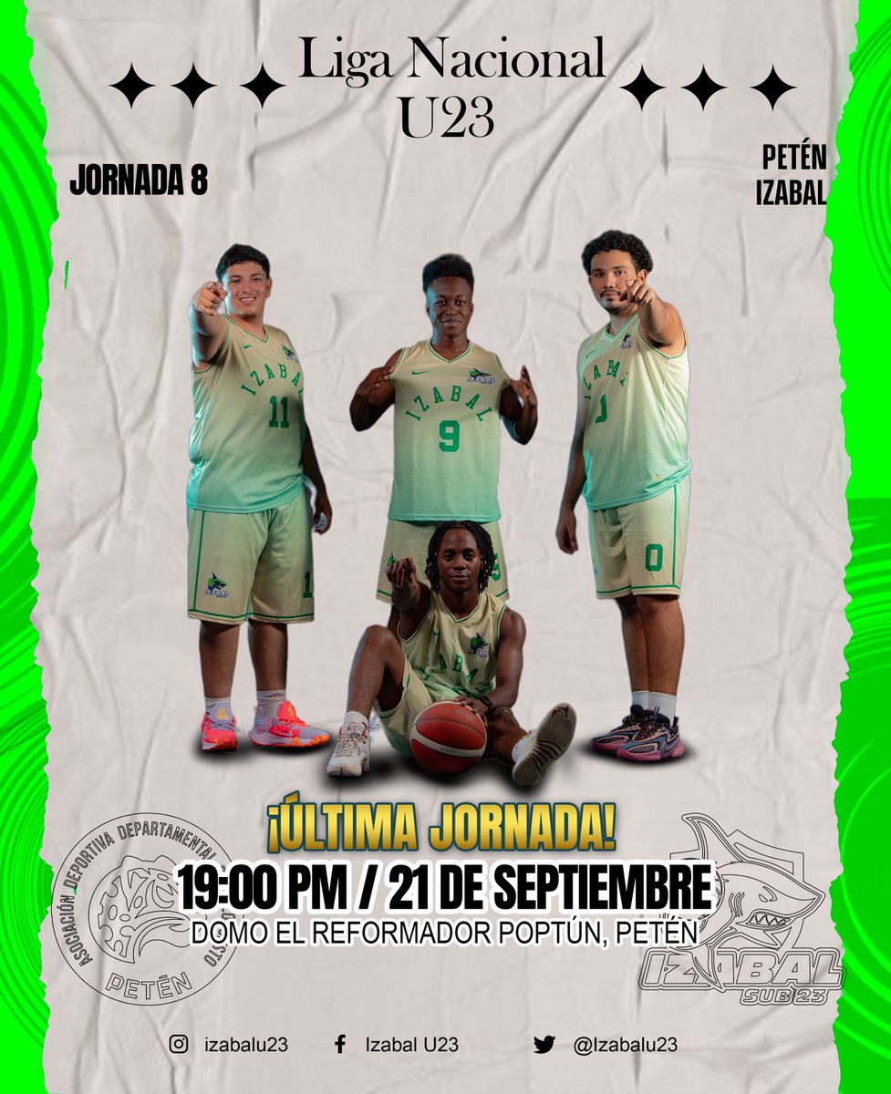 Izabalu23's tweet photo. ❗🚨🚨ULTIMA JORNADA 🚨🚨❗

🚨OCTAVA JORNADA LIGA NACIONAL U23🚨

🟡En su octavo juego el equipo de IZABAL 🦈 visita al equipo de PETEN 🐆, TRASMISION VIA FACEBOOK LIVE 🔥🏀 #liganacionalu23 #vamosizabal #teamtiburones🦈 #arribaeltiburón #basketball #fnbg #baloncestoguatemala🏀 https://t.co/xS9HKvg80E
