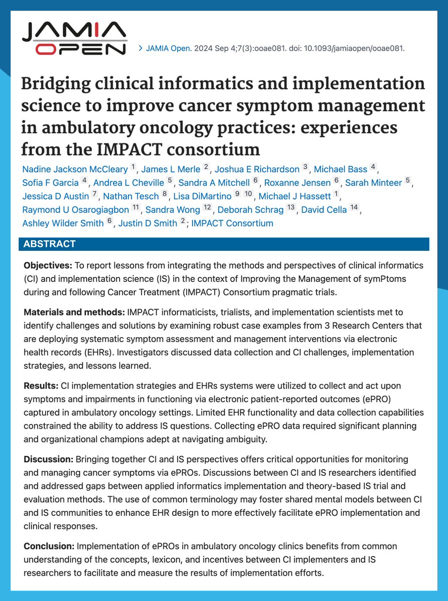 DFCI_BreastOnc's tweet image. New study shares the experiences from the IMPACT consortium 👉Bridging clinical informatics and implementation science to improve #CancerSymptomManagement in ambulatory oncology practices.
🔓pubmed.ncbi.nlm.nih.gov/39234146/
✍️@michaelbassGI @roxejensen @Dr_JAustin
 @mHassettMDMPH…