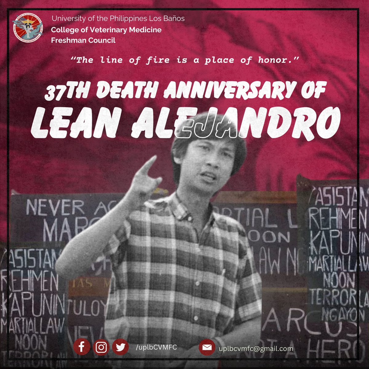 uplbcvmfc's tweet photo. Mabuhay ang mga lider-estudyanteng nagbuwis ng buhay para sa kasarinlan ng bansa. Mabuhay si Lean Alejandro!

[OPISYAL NA PAHAYAG NG COLLEGE OF VETERINARY MEDICINE FBA UKOL SA  IKA-37 NA KOMEMORASYON NG ARAW NG PAGKAMATAY NI LEAN ALEJANDRO]

#4thCVMFC
#LeanAlejandro
#MabuhaySiLea https://t.co/41lHkj81Ek