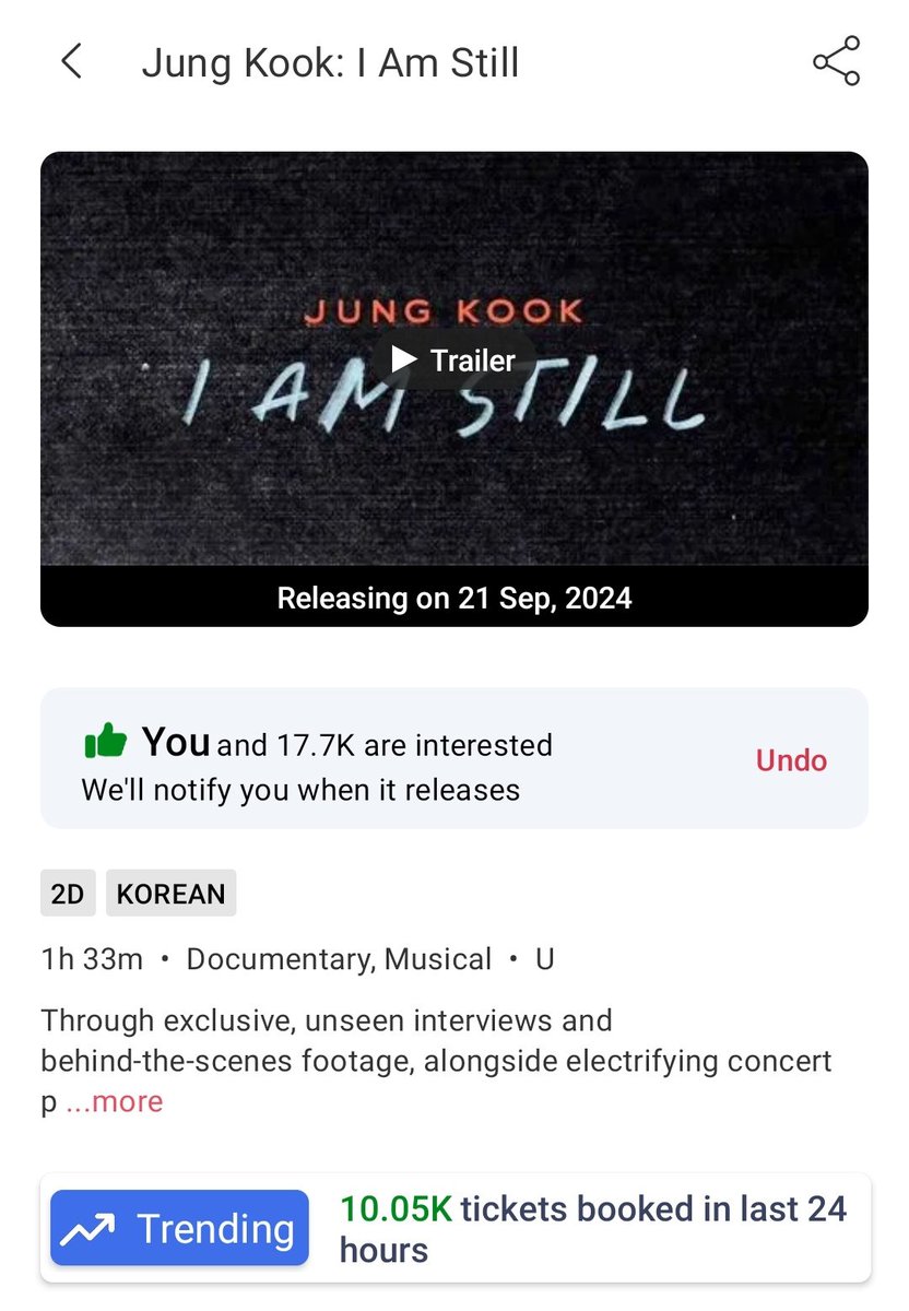 dailyjkpraise's tweet photo. #JUNGKOOK's I AM STILL Documentary has now sold over 10K tickets India in last 24 hours With limited screenings. Many cities are yet to open bookings and tickets are selling out so fast. India is indeed a Jungkook land 🇮🇳 https://t.co/cbxmbZOTrH