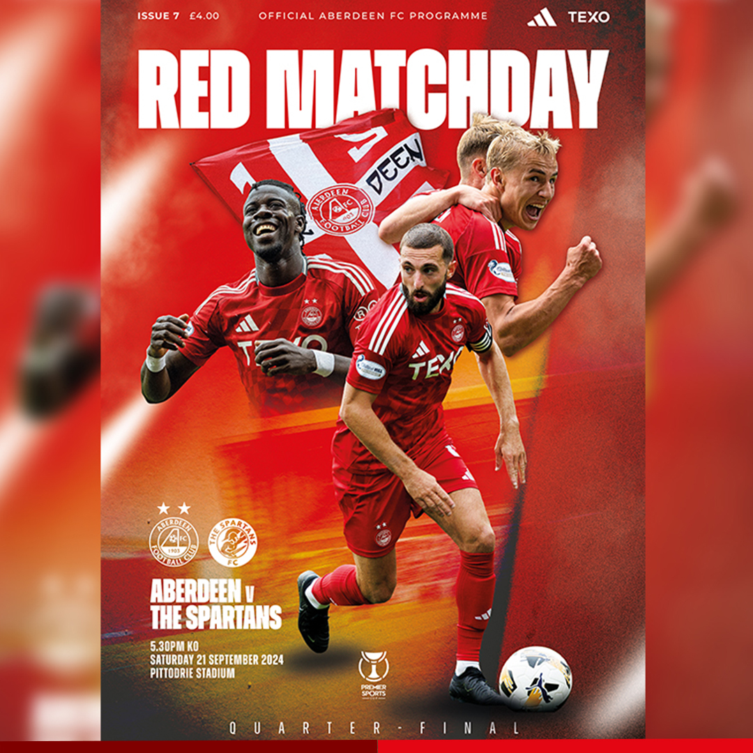Aberdeen FC (@aberdeenfc) on Twitter photo We have a special souvenir edition of Red Matchday to mark our first ever game against The Spartans for the men's first team.
Available now from the club shop, around the ground on Saturday and online through <a href="/CurtisSport/">Curtis Sport</a>. We have a special souvenir edition of Red Matchday to mark our first ever game against The Spartans for the men's first team.
Available now from the club shop, around the ground on Saturday and online through <a href="/CurtisSport/">Curtis Sport</a>.