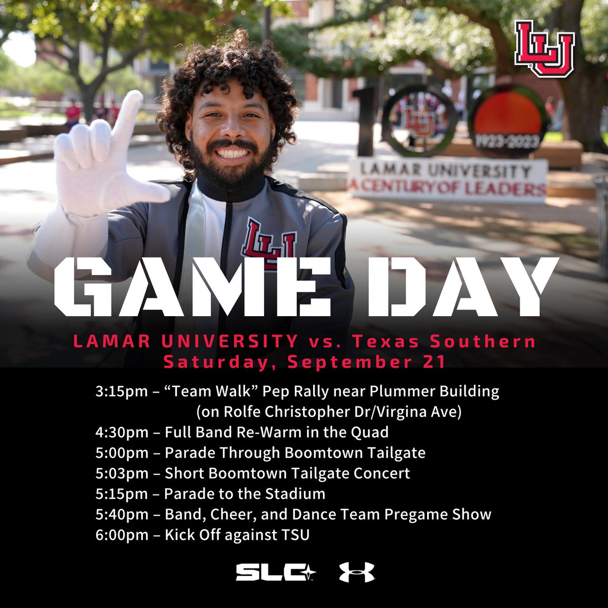 LUMarchingBand's tweet photo. Nationally ranked @LamarFootball is on a roll! Help us cheer them on as they take on Texas Southern University this Saturday at 6:00pm! The TSU “Ocean of Soul” Marching Band will be there. It’ll be a great night of football, band, and spirit teams! #weareLU #peckem #2024Showcase https://t.co/uHFJU3AoK5