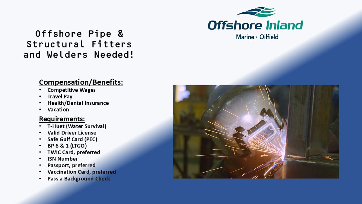 OffshoreInland's tweet photo. To request more information on these job openings, please call our main office at 850-912-6966. https://t.co/N0iQhOaD2e