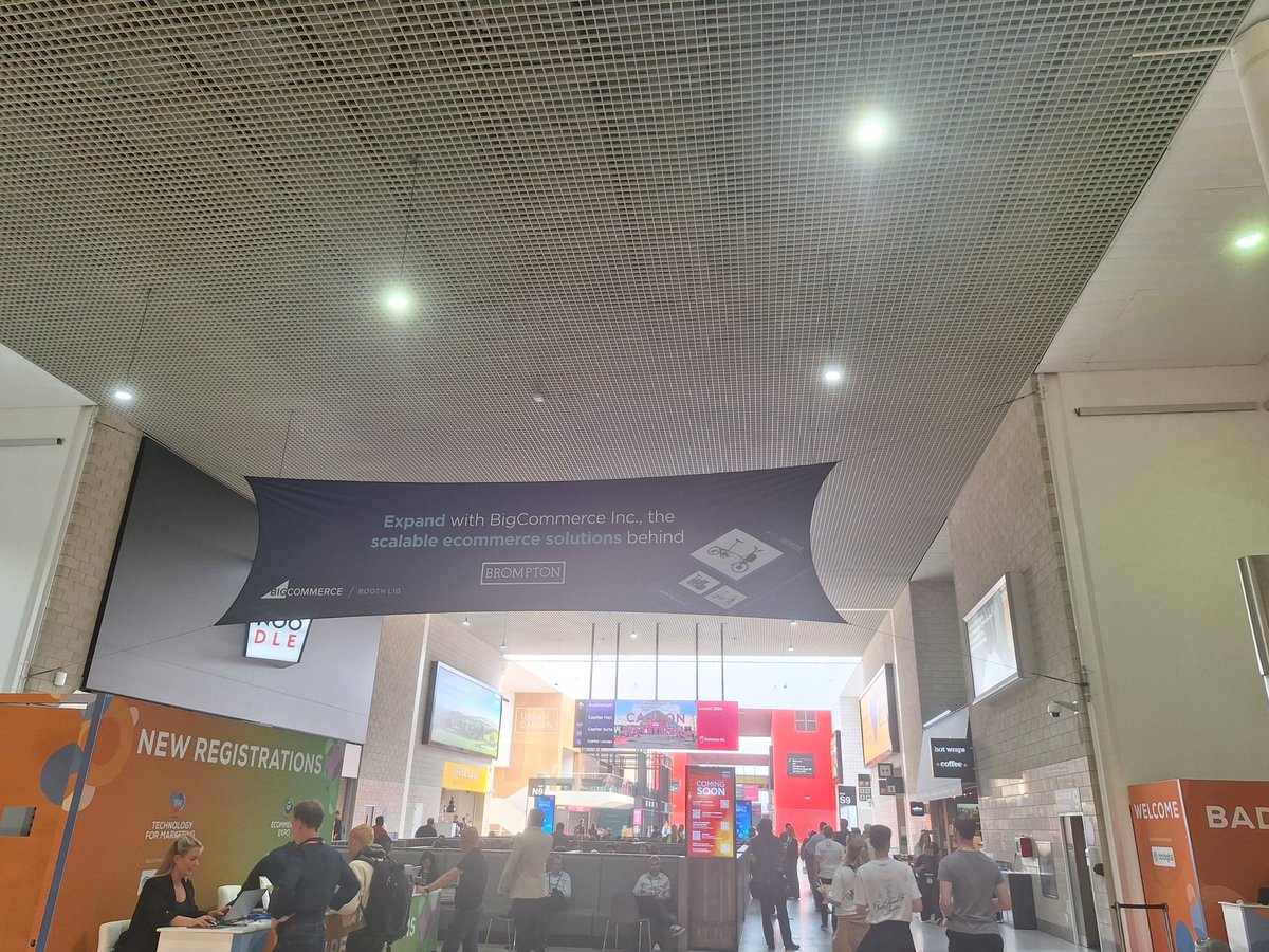 JonHarker's tweet photo. I wasn't expecting to see much bike stuff at this week's #ecommerceexpo but you couldnt miss @BromptonBicycle  as the brand of choice on this banner https://t.co/dC1tnBed56