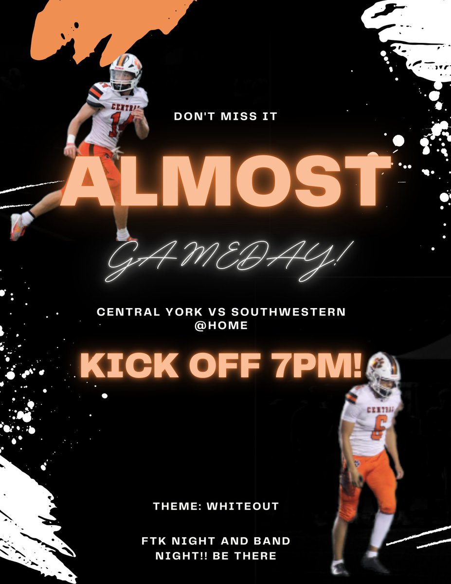 centralyorkFB's tweet photo. Almost Game Dayy!!🔥
Tomorrow Central York takes on the Southwestern mustangs @ home!!
Make sure to come and support CY!!
#gopanthers🐾 #CYfootball https://t.co/9ZNyGwxmAZ