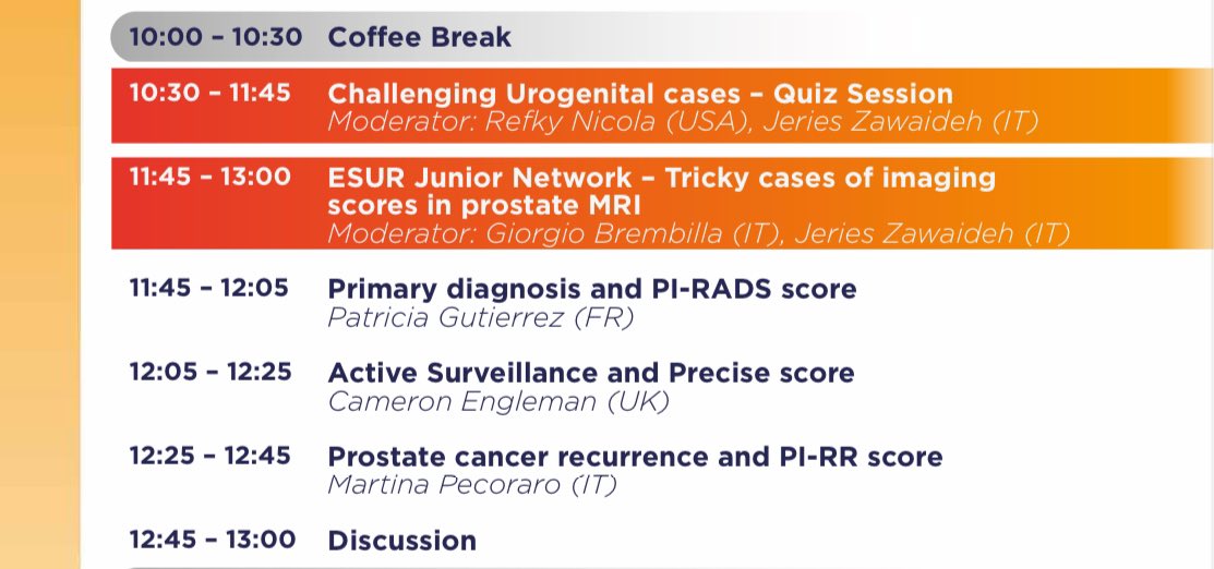 ESUR Junior Network (@esur_jn) on Twitter photo Hi everyone 👋🏻 enjoying the scientific presentations today?
And tomorrow there’s some interesting quiz with <a href="/ZawaidehJeries/">Jeries Zawaideh</a> <a href="/rnicola04/">Refky Nicola, M.S. D.O.</a> followed by a JN scoring session with <a href="/ZawaidehJeries/">Jeries Zawaideh</a> <a href="/GiorgioBre/">Giorgio Brembilla</a> <a href="/Mart_Pecoraro/">Martina Pecoraro</a> Cameron Engleman and <a href="/drapatog/">Patricia GUTIERREZ</a>
10:30 at room Bruxellas Hi everyone 👋🏻 enjoying the scientific presentations today?
And tomorrow there’s some interesting quiz with <a href="/ZawaidehJeries/">Jeries Zawaideh</a> <a href="/rnicola04/">Refky Nicola, M.S. D.O.</a> followed by a JN scoring session with <a href="/ZawaidehJeries/">Jeries Zawaideh</a> <a href="/GiorgioBre/">Giorgio Brembilla</a> <a href="/Mart_Pecoraro/">Martina Pecoraro</a> Cameron Engleman and <a href="/drapatog/">Patricia GUTIERREZ</a>
10:30 at room Bruxellas