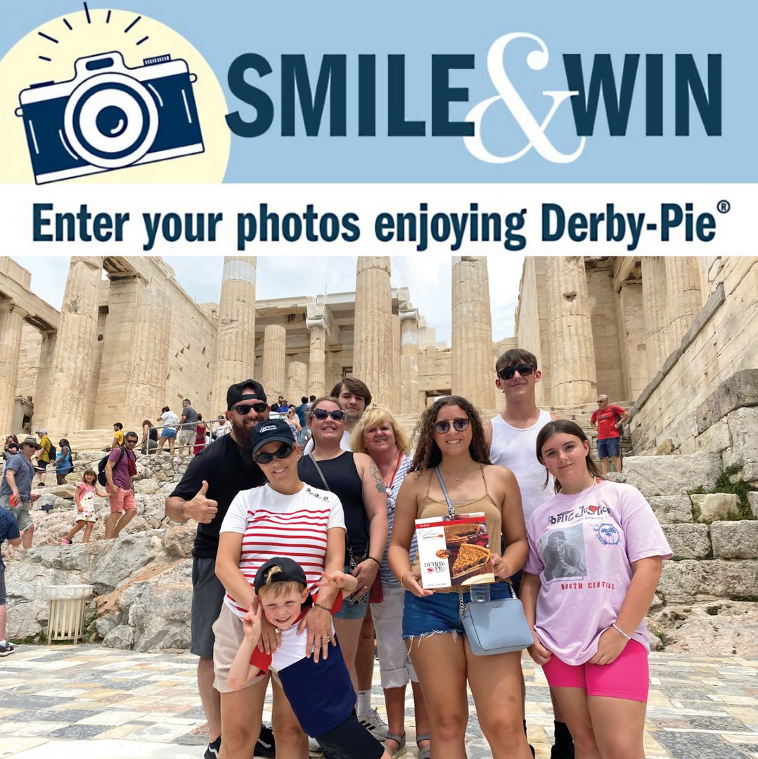 Our Smile and Win contest is inching closer to finding a winner!
The rules are simple: send us a picture of yourself, friends, or family, with a Derby-Pie®, in or out of the box, by or on September 30th, 2024. (Check out the full terms and conditions: heyor.ca/eNrK23