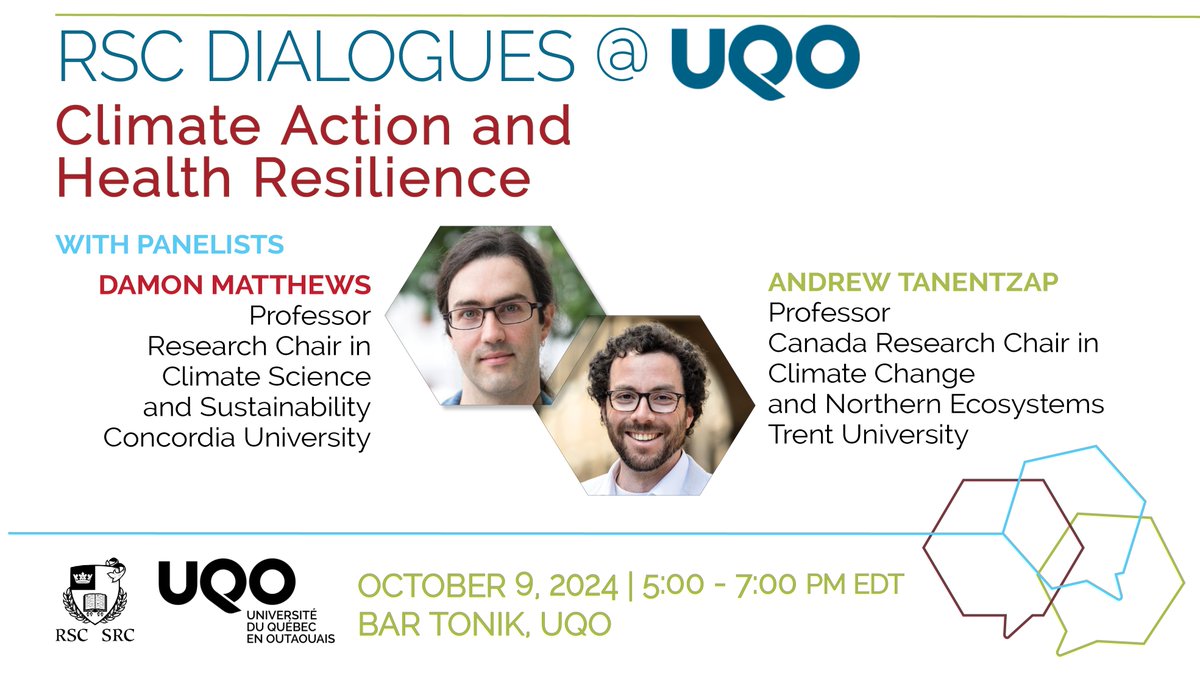 Join us on Oct 9 at <a href="/UQO/">UQO</a> for the first installment of the #RSCDialogues @ UQO series! RSC College Members <a href="/damon_matthews/">Damon Matthews</a> and Andrew Tanentzap will explore climate action and its benefits for human well-being. 🌎

🔗 Register here: bit.ly/4e5ATFL