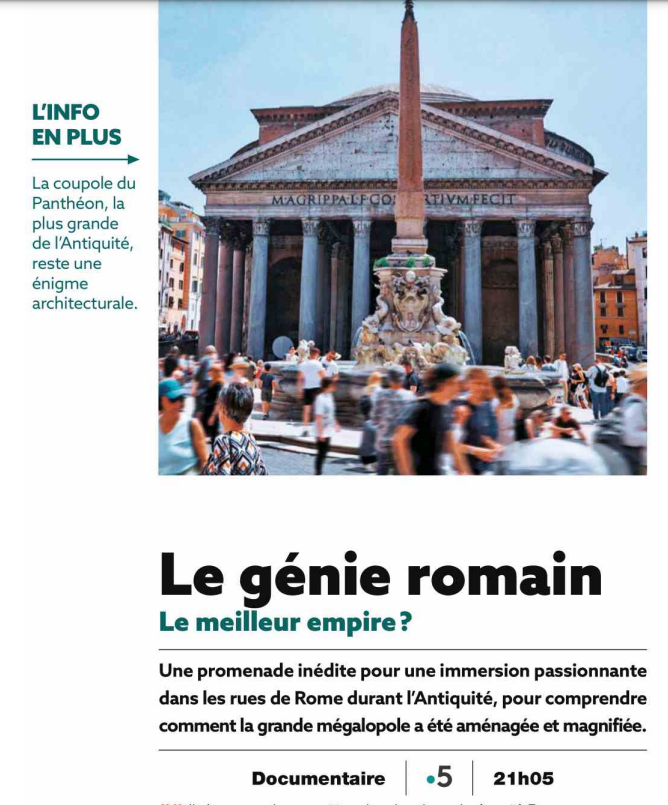 francetvpro's tweet photo. #LesMediasEnParlent dans @Diverto_off @Tele7jours @TeleLoisirs @Telerama 

Science Grand Format présenté par Mathieu Vidard
Le génie romain

#ScienceF5 #documentaire 

▶️Jeu 19/09 à 21.05 | #France5 &amp; https://t.co/JqV7mXAoWY https://t.co/ZodC10LY3H
