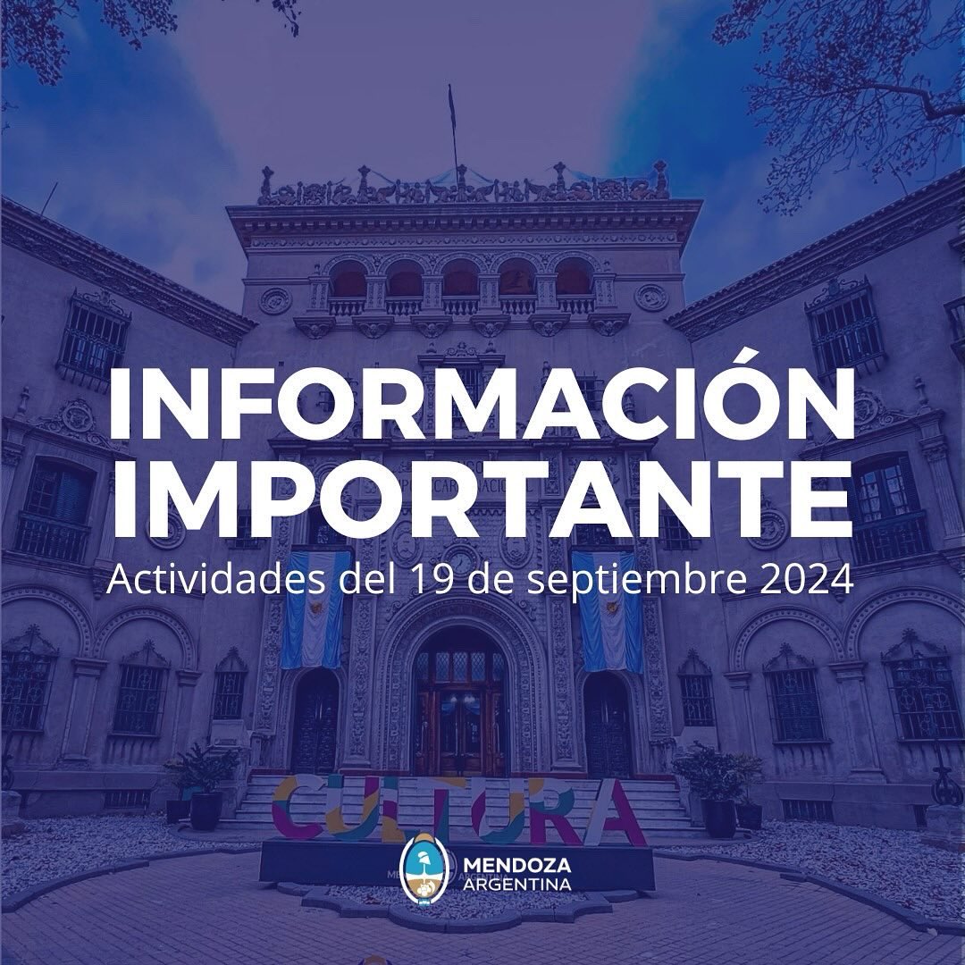 Cultura_Mza's tweet photo. #InformacionImportante
-Muestra "La Flor de Chile" en el ECA Eliana Molinelli #Reprogramado
-Adrián Iaies, solo piano en el Teatro Independencia #Reprogramado
⚠️Pronto informaremos nuevas fechas
-Fiesta de la hermandad en la Plaza Chile #Suspendido por hoy (19 de septiembre) https://t.co/SOpUdi4nVY