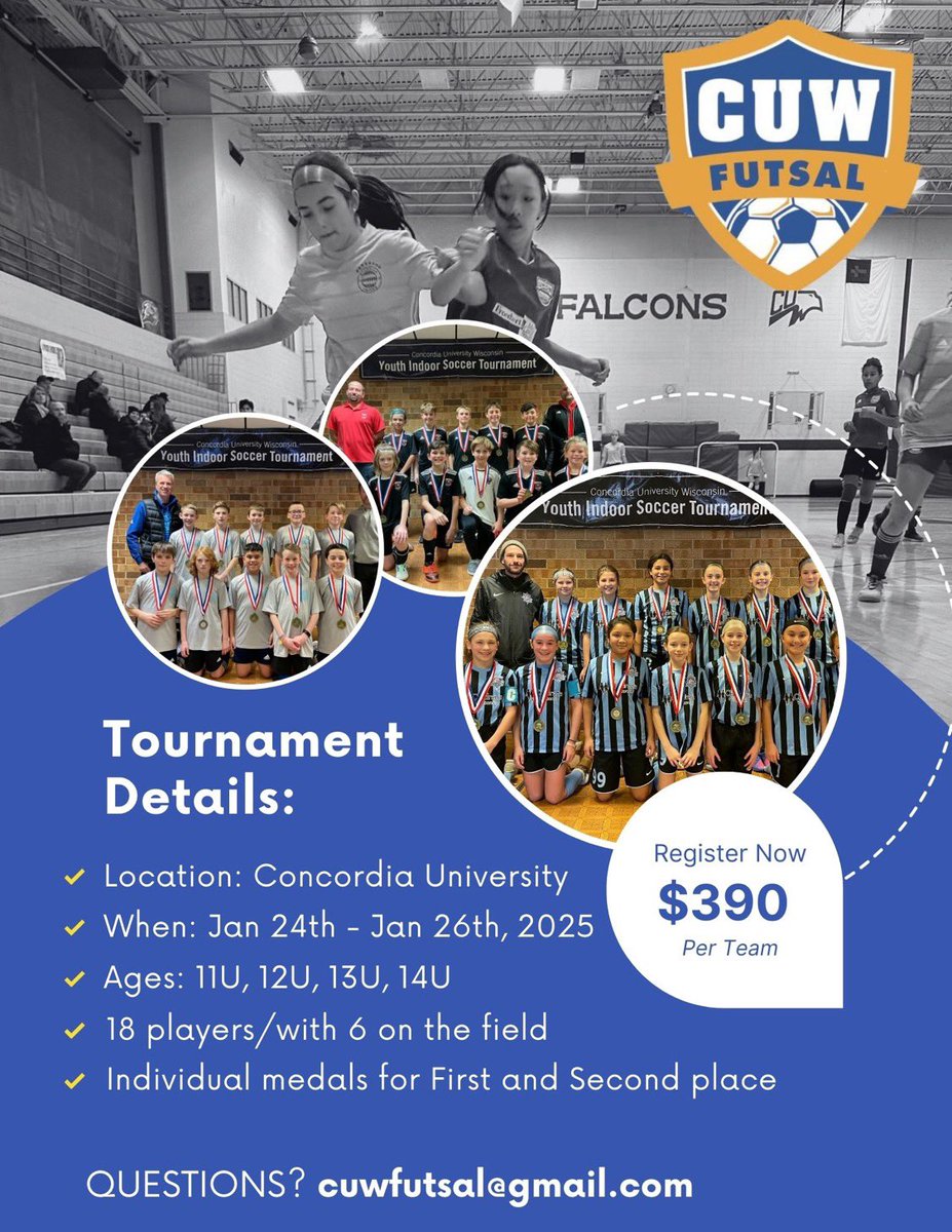 CUWFutsal's tweet photo. Register for the best futsal tournament in Wisconsin ⚽️

REGISTER HERE: https://t.co/1FErR31Ogu

@MKickersSC @TorosSoccer @BavarianSoccer @AFC_Union_WI @CroatianEagles @Polonia_SC @NSU_Soccer @SCWAVEROC @Madison56ers @FCW_ECNL @FCWisc @EBUSoccerWi @mylufc https://t.co/H8r2kOARAT