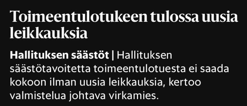 nuuttiruo's tweet photo. Seuraavaksi hallitus leikkaa toimeentulotuesta.

Siis etuudesta, joka on kaikista viimesijaisin sosiaaliturvan muoto.

Siis kaikista, kaikista köyhimmiltä.

Sellaista se vain on, perussuomalainen ja kokoomuslainen sosiaalipolitiikka. https://t.co/LxKTJHMhTL