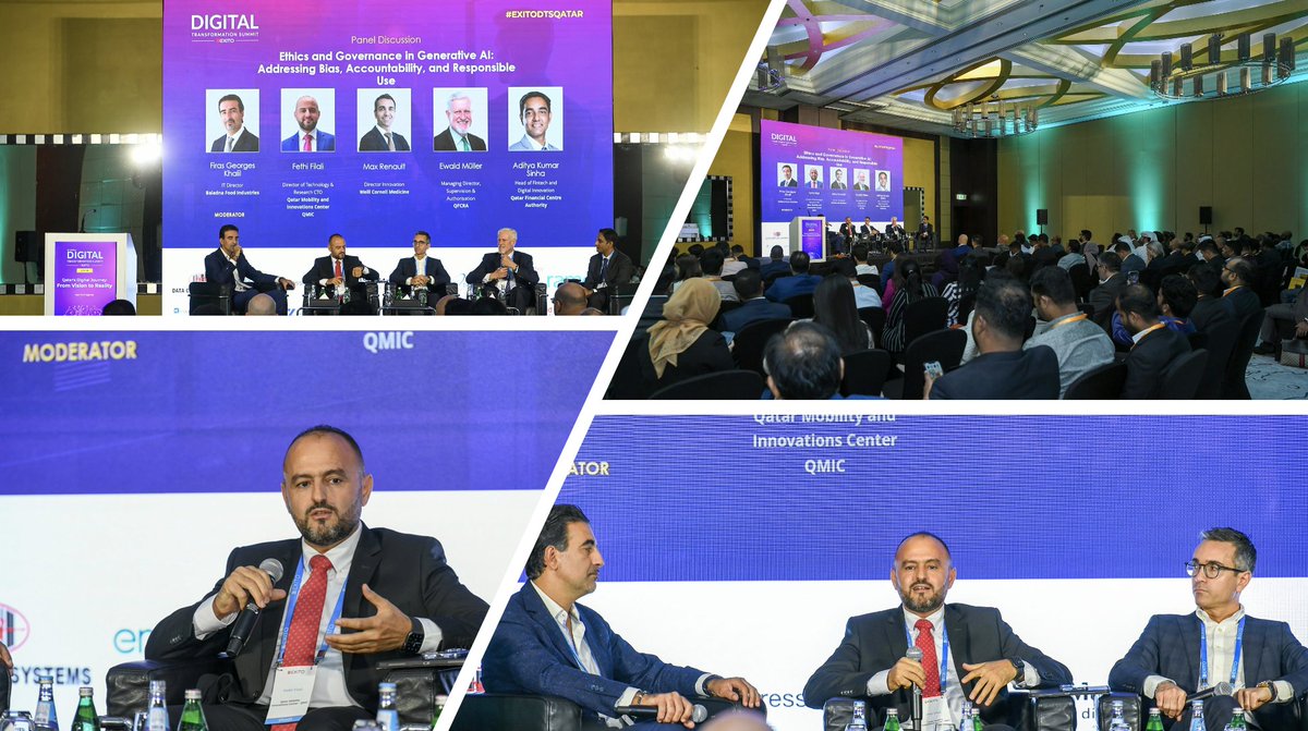 Shared <a href="/QmicQatar/">QMIC</a>’s insights during an engaging panel discussion on '#Ethics and #Governance in #GenerativeAI: Tackling #Bias, @Accountability, and Responsible Innovation' at the 31st Digital Transformation Summit.
#qmic  #qu #genAI #AI