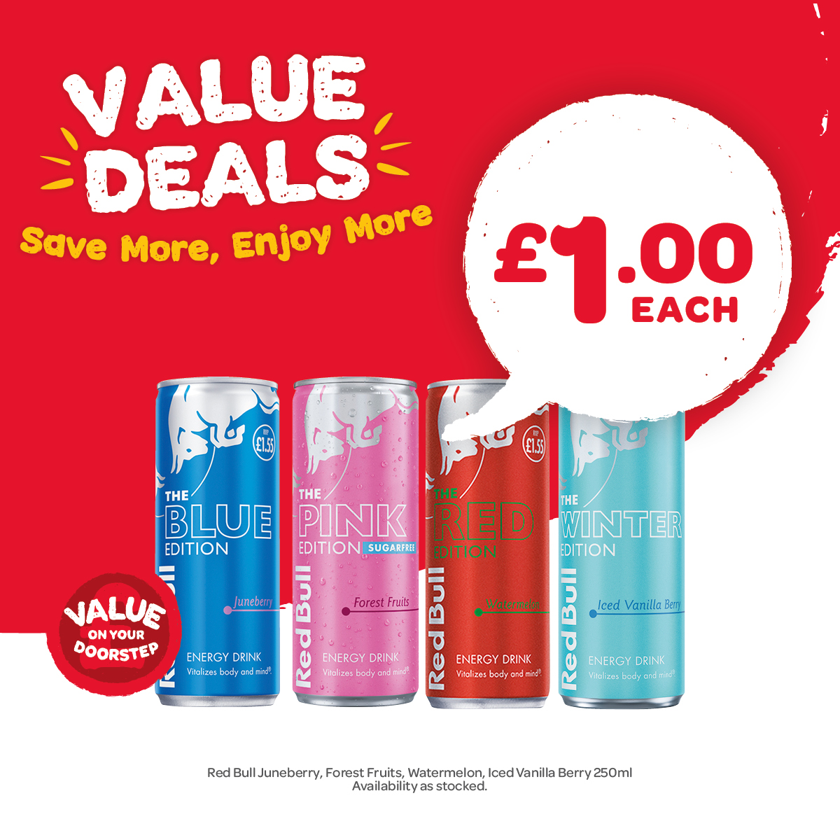 Discover your perfect energy boost with one of Red Bull's many flavours. Whether you're craving vanilla berry vibes or a watermelon kick, there's a Red Bull waiting to elevate your day. Which colour matches your mood? #RedBullFlavors #ChooseYourWings