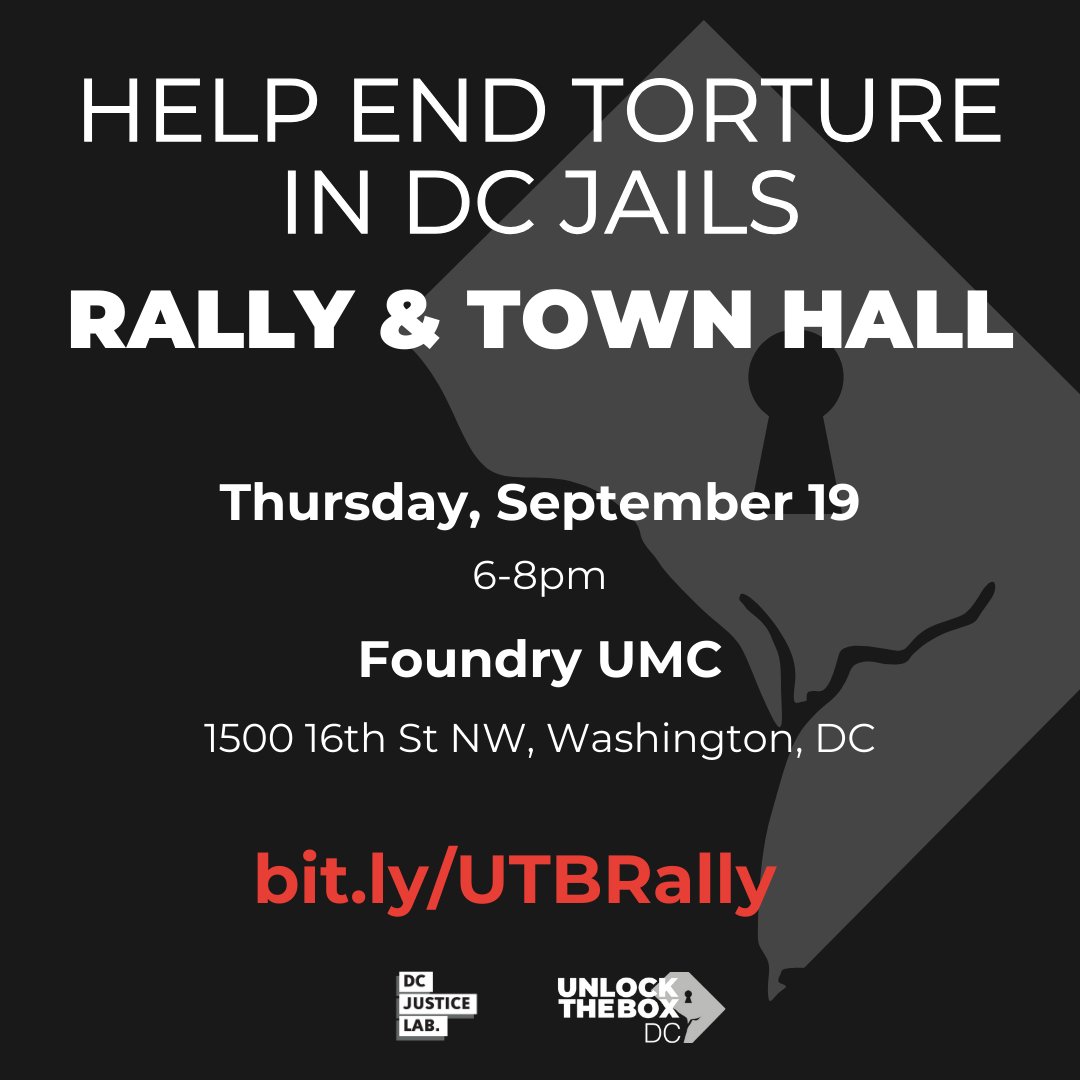 DCJusticeLab's tweet photo. 📢 Today’s the day! Join us at 6 PM for the Unlock the Box Rally and Town Hall at Foundry UMC, 1500 16th St NW. Let’s stand together to end solitary confinement and #EndTorture in DC jails. https://t.co/9wwwc8o3bc #UnlockTheBoxDC ✊🏾 https://t.co/YWHuIvYUE7