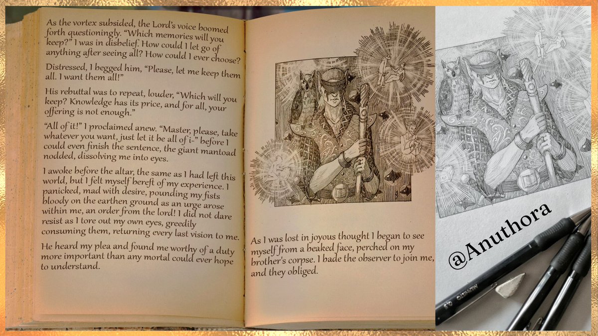 OnceLostGames's tweet photo. You know him, you love him…the incredible Anuthora strikes again with beautiful work! This time creating a masterpiece from our beloved lorebook “His Summoning” 

#waywardrealms #newrpgs #rpgs #videogames https://t.co/2dq5IfPgm0
